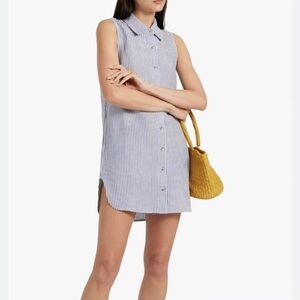 Onia Blue Stripe Sleeveless Shirt Mini Dress